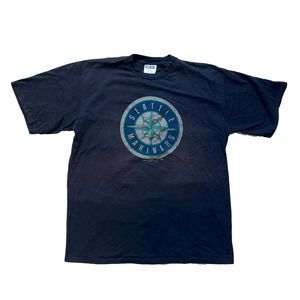 VINTAGE SEATTLE MARINERS MLB BASEBALL NAVY GRAPHIC TSHIRT SZ XL